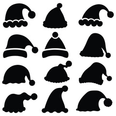 Festive silhouette featuring an assortment of Santa Claus hats, perfect for holiday crafts and seasonal designs.