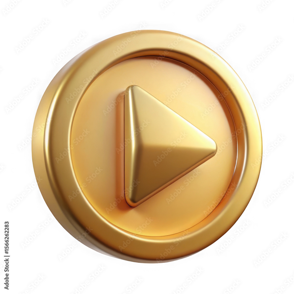 Poster golden play button icon isolated on transparent background