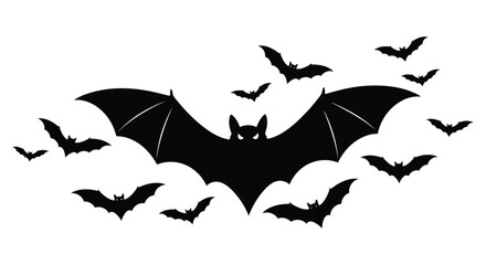 Naklejka premium Flying Bat Silhouettes Vector Set – Spooky Halloween and Nocturnal Animal Elements for Holiday and Nature Designs