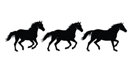 Fototapeta premium Galloping Horse Silhouettes Vector – Majestic Equine Figures in Motion for Equestrian, Farm, and Wildlife Designs