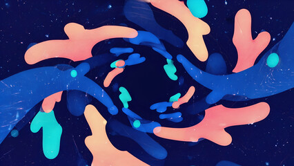 Colorful abstract shapes swirl in a vortex, creating a dynamic and immersive visual experience in a digital art composition