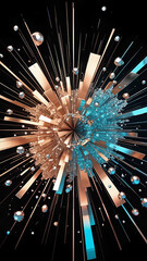Exploring the dynamic explosion of colors and shapes in a vivid abstract design showcasing the balance of light and dark