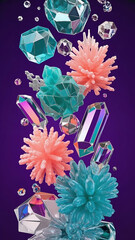 Vibrant arrangement of crystals and coral-like structures showcasing beauty and elegance in a fantasy realm