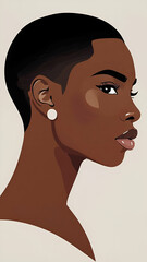 Portrait of a confident woman with a close-cropped hairstyle, showcasing elegance and strength in an artistic style