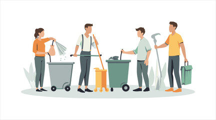 Flat design illustrations featuring people tidying up trash. Great for use on websites, landing pages, mobile apps, posters, and banners. Check out this trendy flat vector illustration!