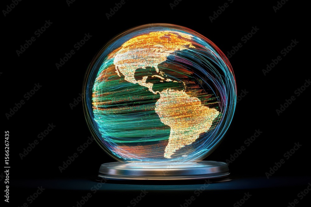 Poster visual representation of internet connectivity with globe highlighting network speed and connections
