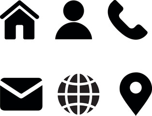 Contact Icons Home, User, Phone, Email, Globe, Location Vector Graphics