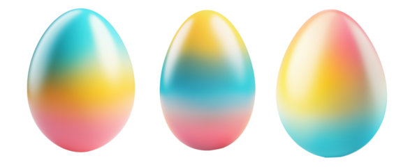 Gradient colored Easter egg with smooth transitions of blue, yellow, and pink isolated on white transparent background. Symbol of Easter celebration and festivity