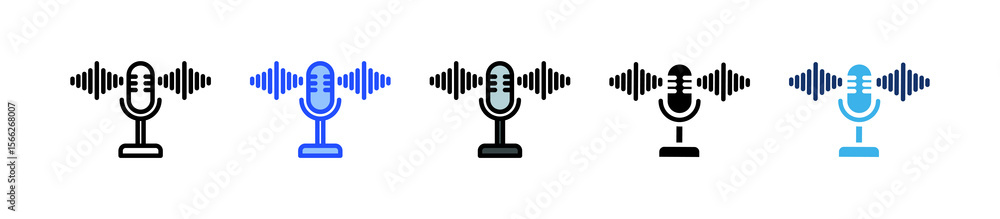 Poster microphone icon collection with multiple styles