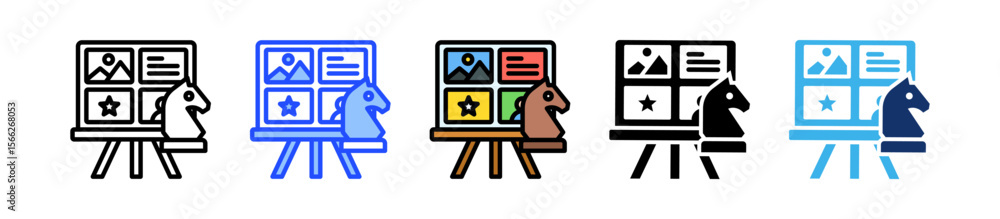Poster content strategy icon collection with multiple styles