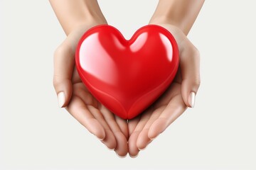 Obraz premium Woman gently cradling a vibrant red heart, symbolizing love, healthcare, and emotional well being