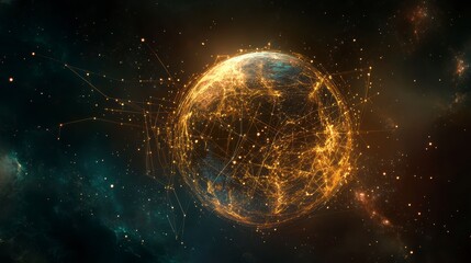 Obraz premium Glowing Earth with interconnected lines in space.
