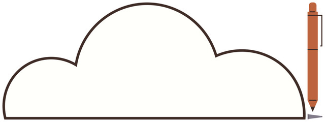 Cloud-shaped outline paired with an orange pen to symbolize creativity, innovation, and brainstorming. Ideal for design, education, cloud storage, collaboration, writing, ideation simple landing