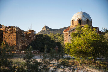 An abandoned church in Greek countryside 