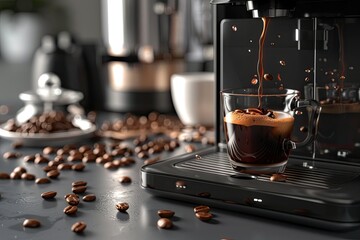 Clear Pixel Picture of Coffee Machine Pouring Coffee