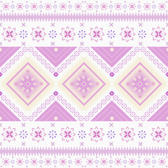 Pink Ethnic Textile Vector  Traditional Southeast Asian Fabric Style Soft Pink Thai Tribal Pattern Geometric Ethnic Textile Design