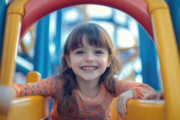 High Resolution Visual of Happy Girl Having Fun on Playground