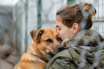 Ultra Quality Picture of Woman Showing Affection to Cute Rescue Dog at Shelter