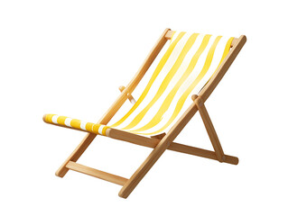 3D Of Wooden Beach Lounger with Yellow Stripes on Transparent Background