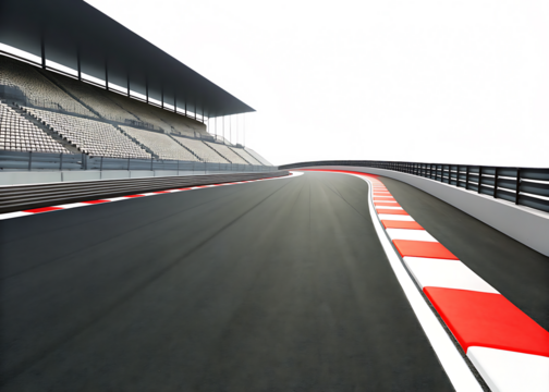Empty race track modern grandstand isolated on a transparent background asphalt tarmac