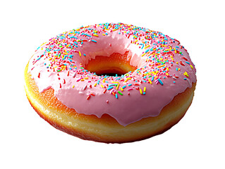 3D Of Pink Glazed Donut with Sprinkles on Transparent Background