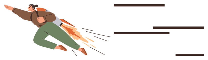 Individual soaring forward with rocket-thumbs up speed, representing ambition, growth, innovation, success, motivation, leadership, and progress. Ideal for startup career goal and teamwork themes