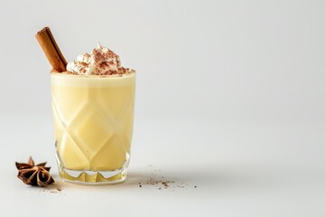 Premium Quality Visual of Eggnog with Cinnamon Stick Isolated on White Background