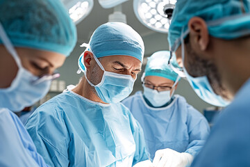 Surgeon conducts intricate operation in busy operating room