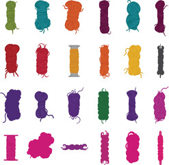 Colorful Thread Spools and Bows Vector Illustration Set, Diverse Sewing and Craft Supplies, Essential Notions for Textile and DIY Concepts.