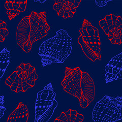 Seamless pattern with seashells. Hand drawn vector illustration.