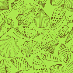 Seamless pattern with seashells. Hand drawn vector illustration.
