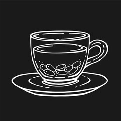 Glass cup of tea, barberry. Hand drawn vector illustration in outline style.