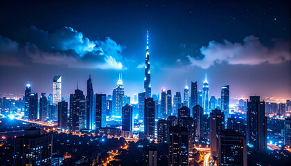 Obraz premium Night cityscape of singapore central business district 