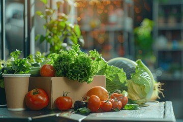 Clear Pixel Image of Healthy Fresh Vegetables in Biodegradable Packaging for Online Delivery
