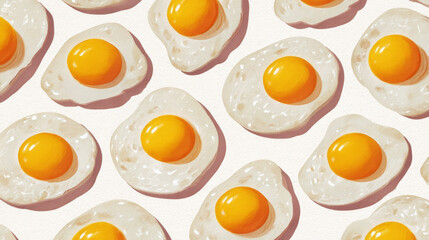 Seamless background pattern of sunny side up eggs, crafted as a decorative vector for breakfast-themed fabrics, wallpaper, gift wrap, and interior design