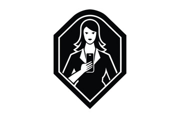 woman holding phone vector icon