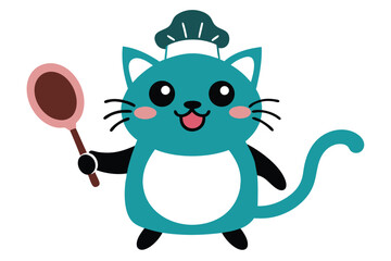 Whimsical cat chef expertly flips a pancake with a spatula