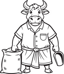 12.eps Bull Rice Shop Mascot – Black and White Sketch Character  