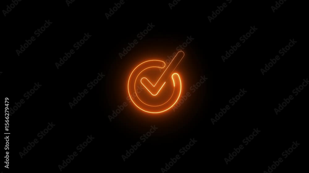 Poster glowing neon check mark animation. tick sign accept select confirm correct agree animated. successfu