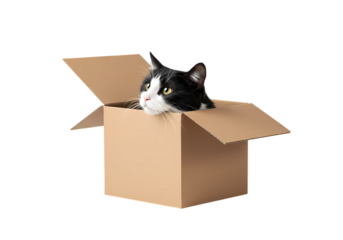Curious Cat in Cardboard Box: A Playful Pet Photograph