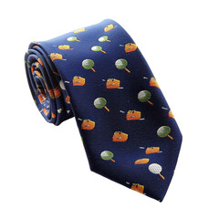 Stylish necktie featuring golf balls and tees on a blue background ideal for golf enthusiasts, Necktie with Golf Ball and Tee, Transparent background