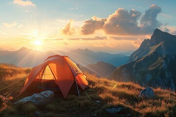 Ultra Hd Image of Tourist Tent at the Landscape of Sunrise
