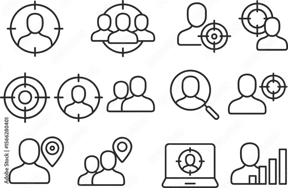 Aufkleber customer segmentation and target market icons set outline style for user research and demographic an