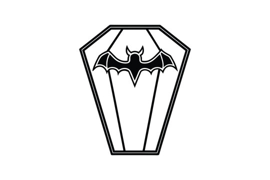 Bat in Coffin Halloween Icon Graphic Silhouette
