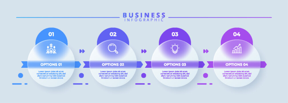 Design template for vector infographic labels with icons and 4 options or steps. Suitable for process diagrams, presentations, workflow layouts, banners, flow charts, and infographics.