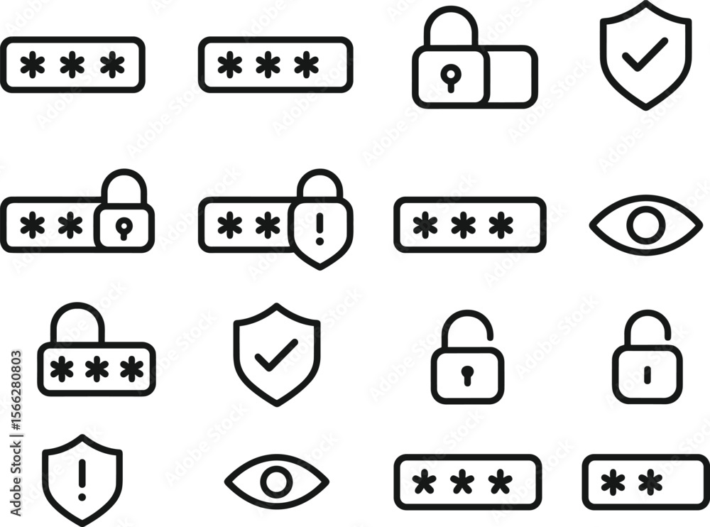 Poster password security icons vector illustration protection access login key code safety lock privacy sym