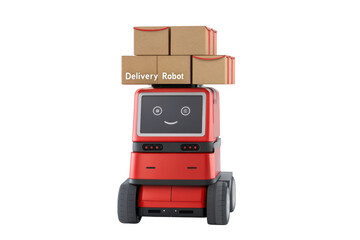 Delivery robot carrying boxes isolated on transparent background
