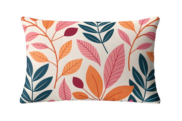 Rectangular pillow with colorful leaf pattern isolated on transparent background