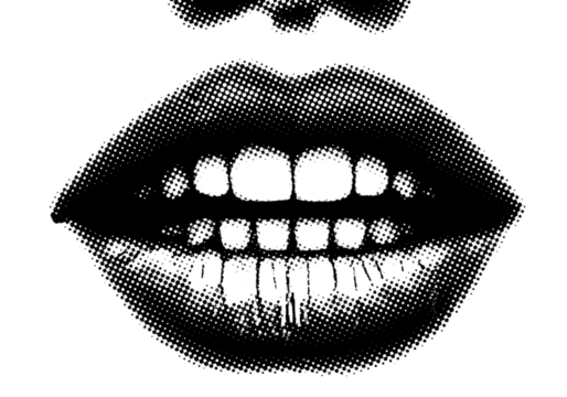Close-up Monochrome Stipple Illustration: Human Lips and Teeth