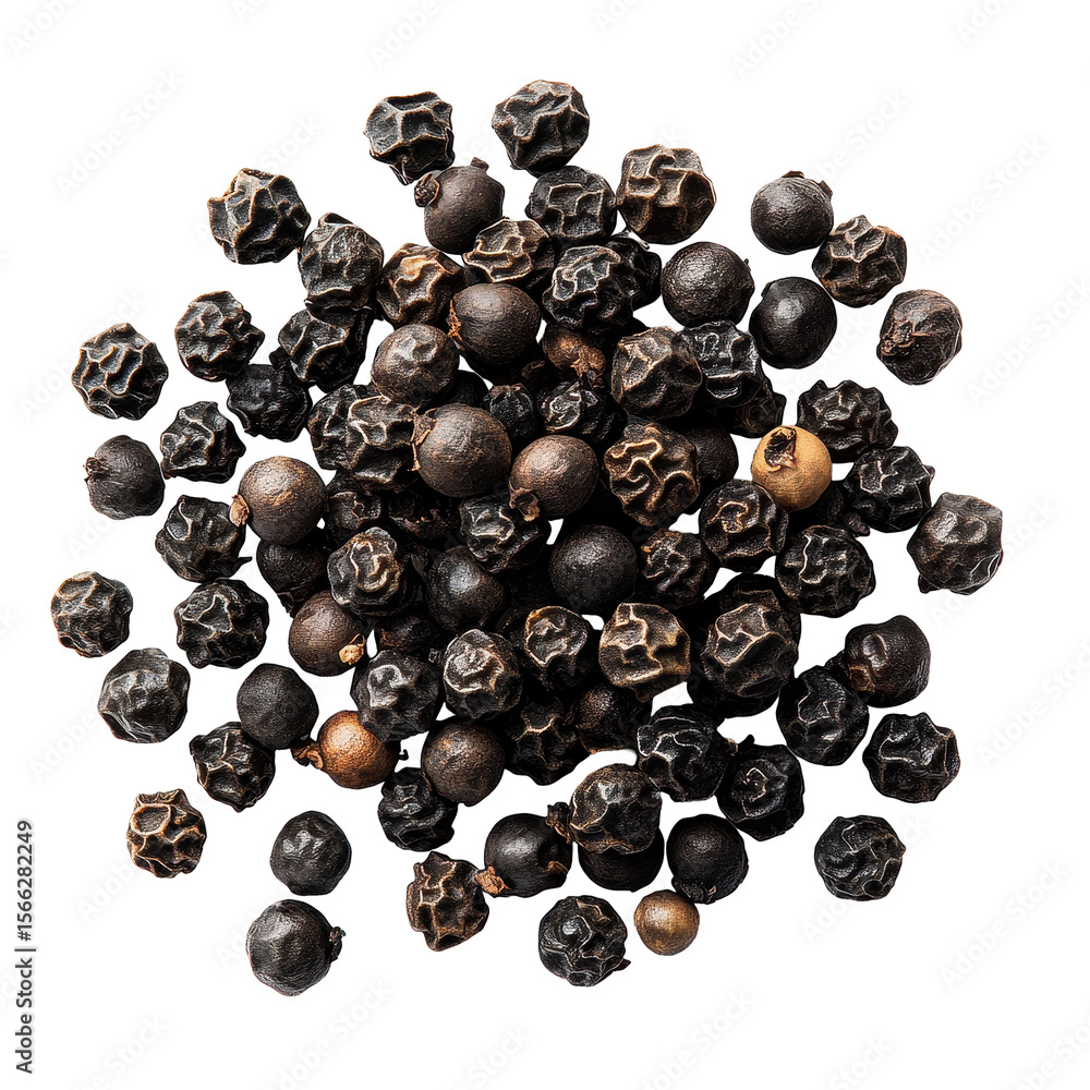 Poster black peppercorns isolated on a transparent background showcasing their unique shape and texture, pe